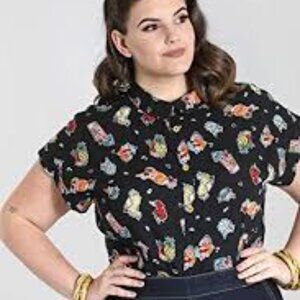 Hell Bunny Women’s 3XL Pina Colada Cocktail Rockabilly Collared Button Blouse